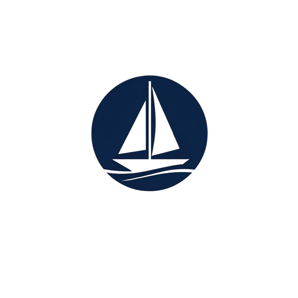 Okobougie Yacht Club Apparel brand logo featuring nautical sailboat design, representing upscale Okoboji Iowa yacht club apparel and lifestyle goods